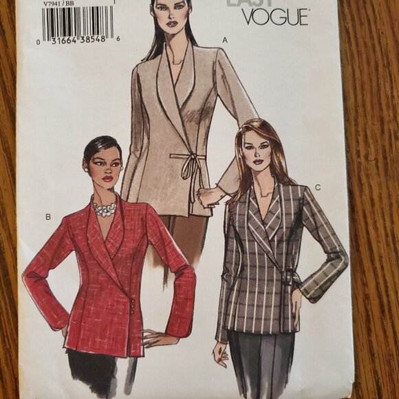 Y2K Vogue Pattern V7941 Womens Wrap Jacket Princess Seams Hip Length 8 10 12 14 - Picture 1 of 3
